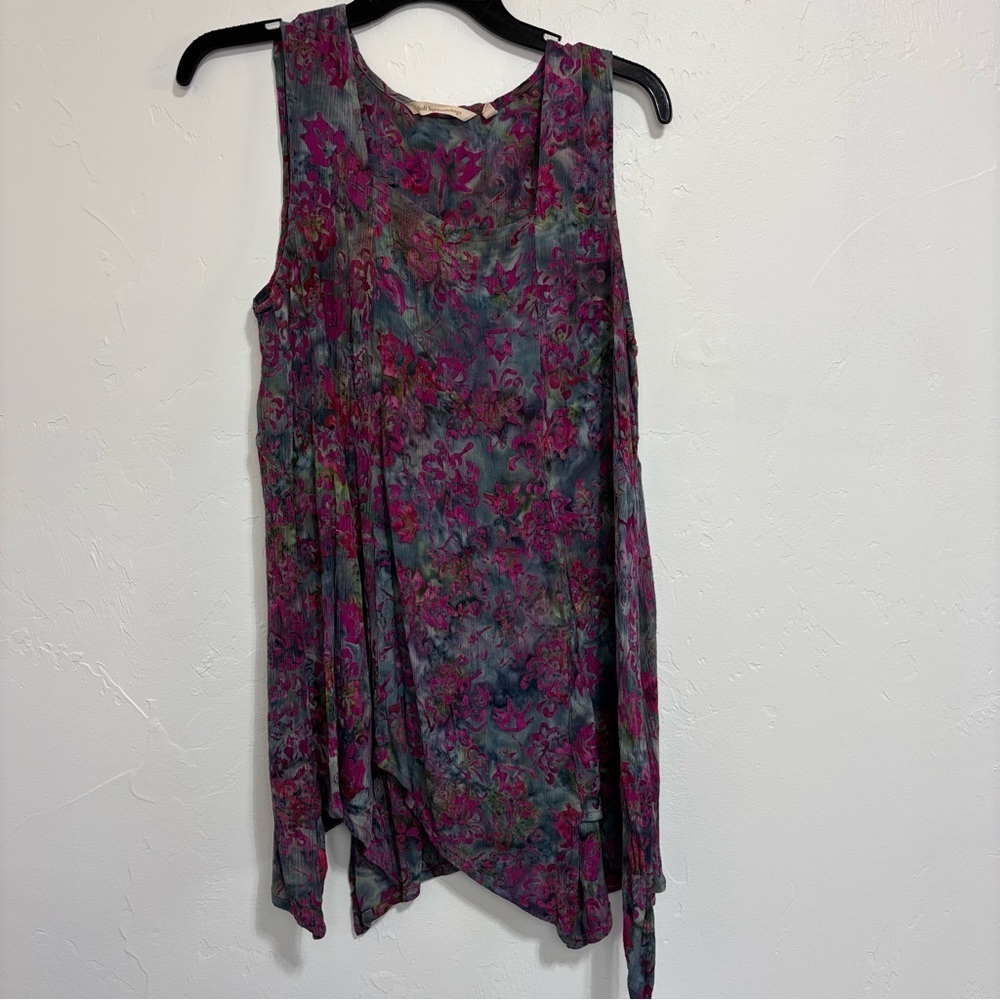 Soft Surroundings Women's Medium Flowy Sleeveless Blouse Top Square Neck Rayon